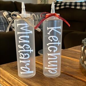 Clear Condiment Bottles Set - Mustard & Ketchup